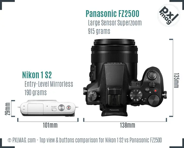 Nikon 1 S2 vs Panasonic FZ2500 top view buttons comparison