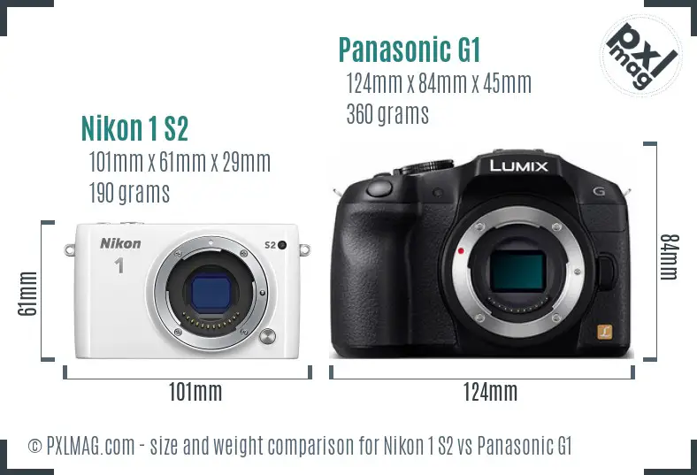 Nikon 1 S2 vs Panasonic G1 size comparison