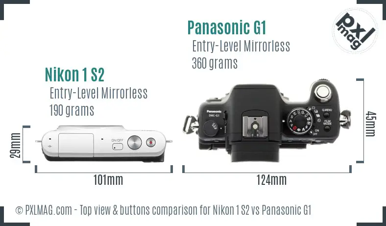 Nikon 1 S2 vs Panasonic G1 top view buttons comparison