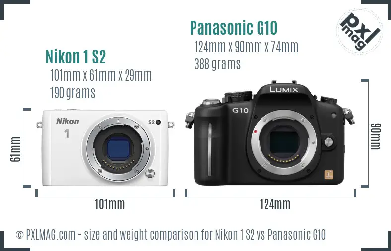 Nikon 1 S2 vs Panasonic G10 size comparison Nikon 1 S2 vs Panasonic G10 size comparison
