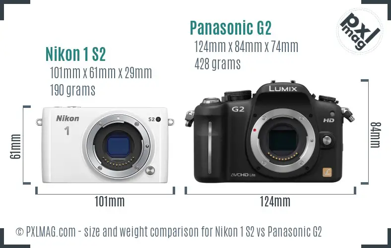 Nikon 1 S2 vs Panasonic G2 size comparison