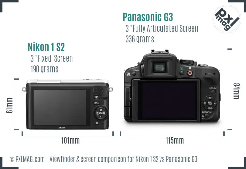 Nikon 1 S2 vs Panasonic G3 Screen and Viewfinder comparison