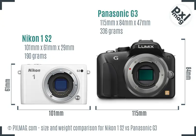 Nikon 1 S2 vs Panasonic G3 size comparison