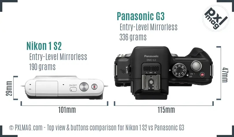 Nikon 1 S2 vs Panasonic G3 top view buttons comparison