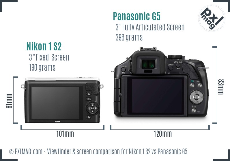 Nikon 1 S2 vs Panasonic G5 Screen and Viewfinder comparison