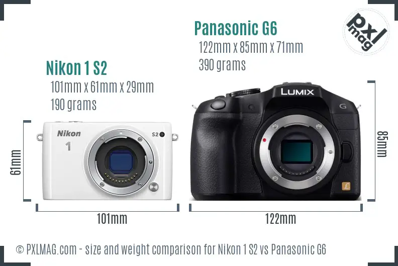 Nikon 1 S2 vs Panasonic G6 size comparison