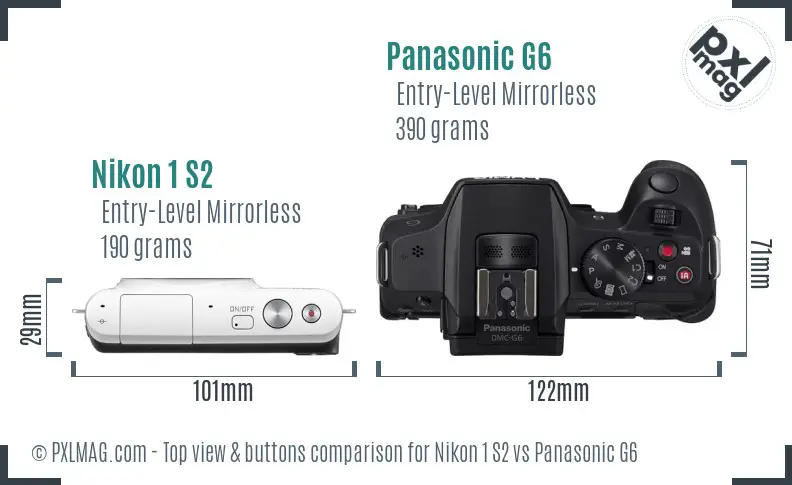 Nikon 1 S2 vs Panasonic G6 top view buttons comparison