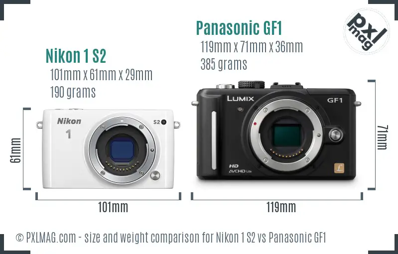 Nikon 1 S2 vs Panasonic GF1 size comparison