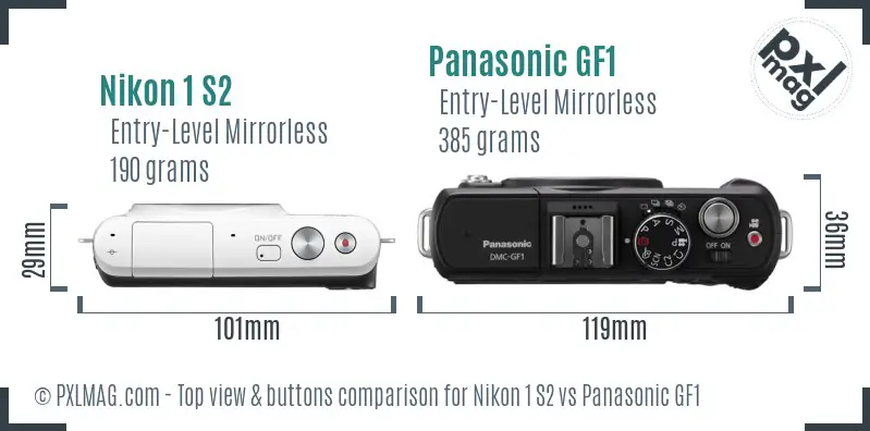 Nikon 1 S2 vs Panasonic GF1 top view buttons comparison