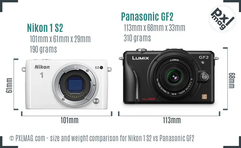 Nikon 1 S2 vs Panasonic GF2 size comparison