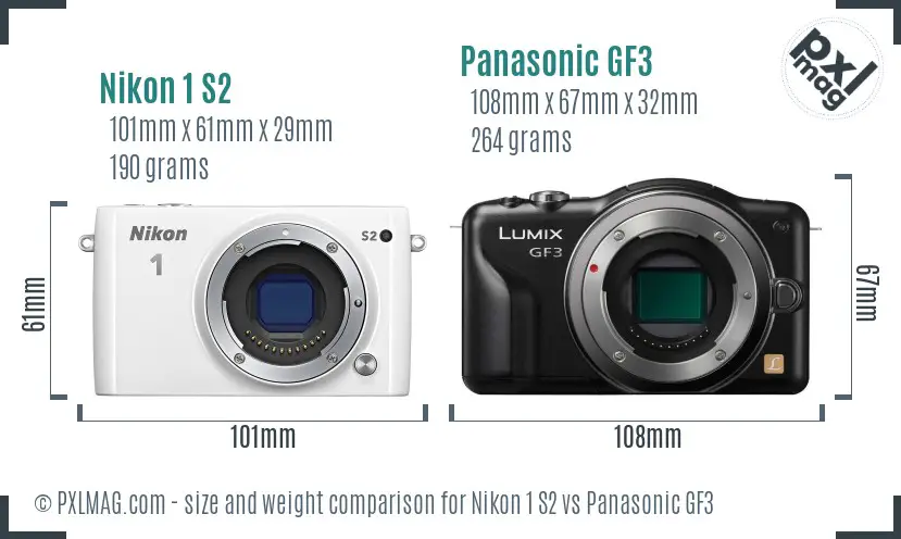 Nikon 1 S2 vs Panasonic GF3 size comparison