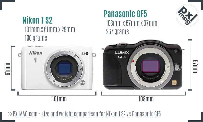 Nikon 1 S2 vs Panasonic GF5 size comparison