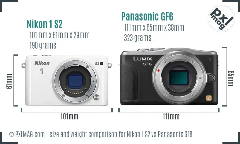Nikon 1 S2 vs Panasonic GF6 size comparison