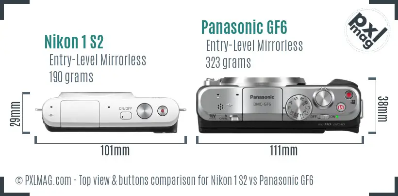 Nikon 1 S2 vs Panasonic GF6 top view buttons comparison