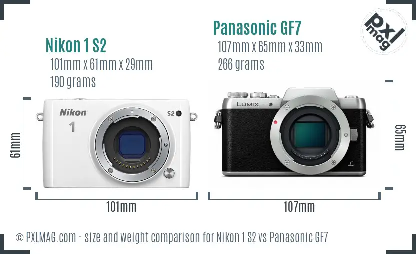 Nikon 1 S2 vs Panasonic GF7 size comparison