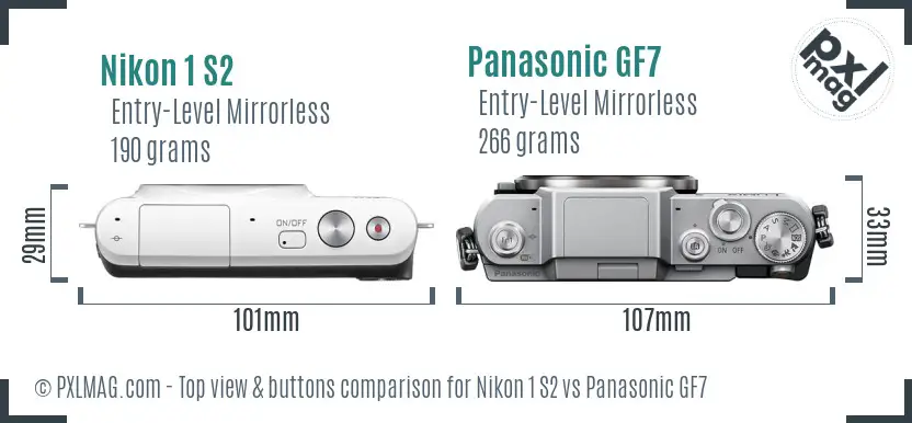 Nikon 1 S2 vs Panasonic GF7 top view buttons comparison