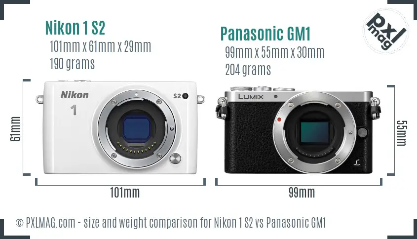 Nikon 1 S2 vs Panasonic GM1 size comparison