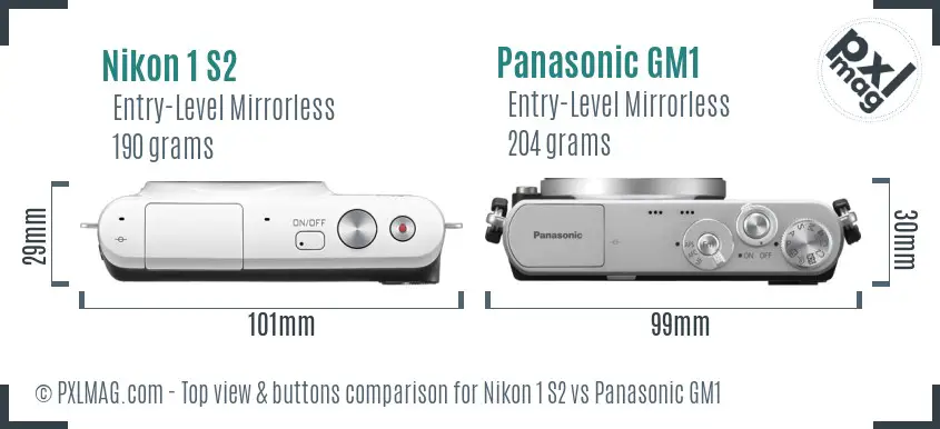 Nikon 1 S2 vs Panasonic GM1 top view buttons comparison