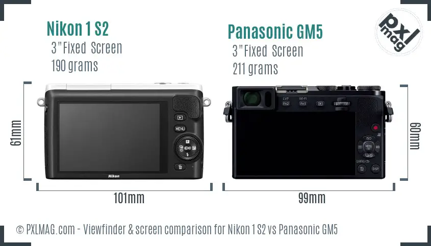 Nikon 1 S2 vs Panasonic GM5 Screen and Viewfinder comparison