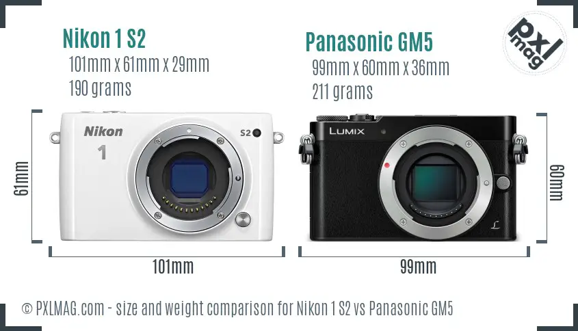 Nikon 1 S2 vs Panasonic GM5 size comparison