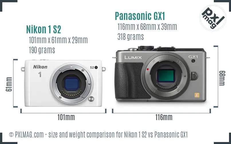 Nikon 1 S2 vs Panasonic GX1 size comparison
