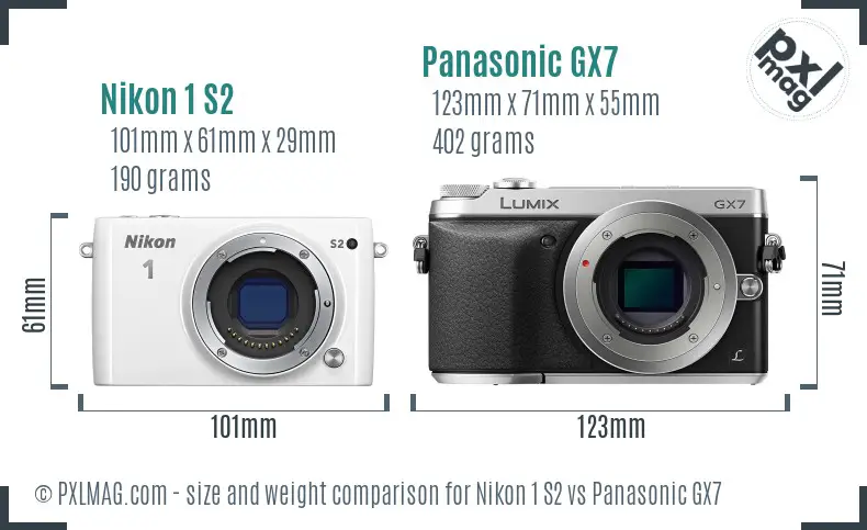 Nikon 1 S2 vs Panasonic GX7 size comparison