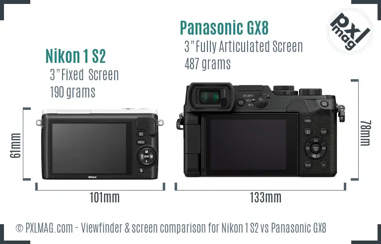 Nikon 1 S2 vs Panasonic GX8 Screen and Viewfinder comparison