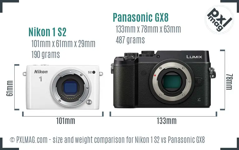 Nikon 1 S2 vs Panasonic GX8 size comparison