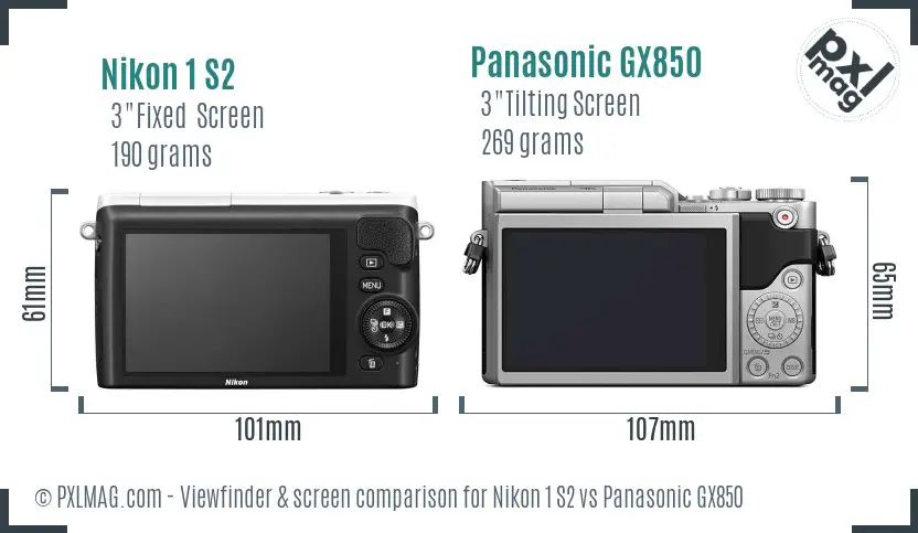 Nikon 1 S2 vs Panasonic GX850 Screen and Viewfinder comparison