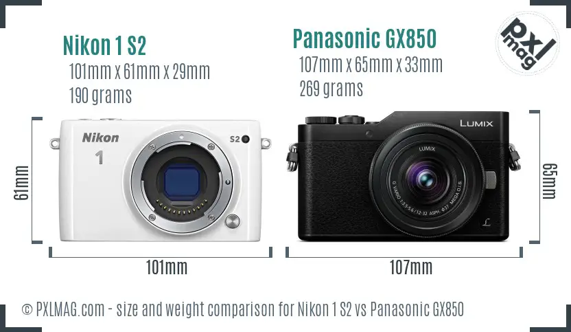 Nikon 1 S2 vs Panasonic GX850 size comparison