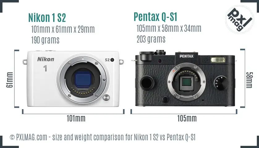 Nikon 1 S2 vs Pentax Q-S1 size comparison