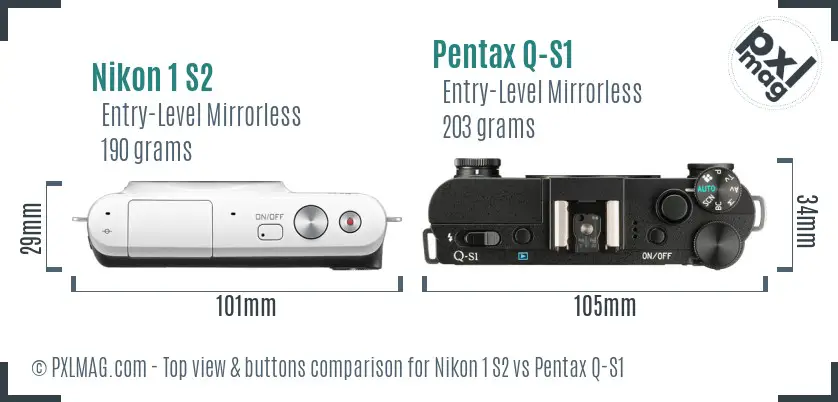 Nikon 1 S2 vs Pentax Q-S1 top view buttons comparison