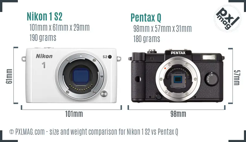 Nikon 1 S2 vs Pentax Q size comparison