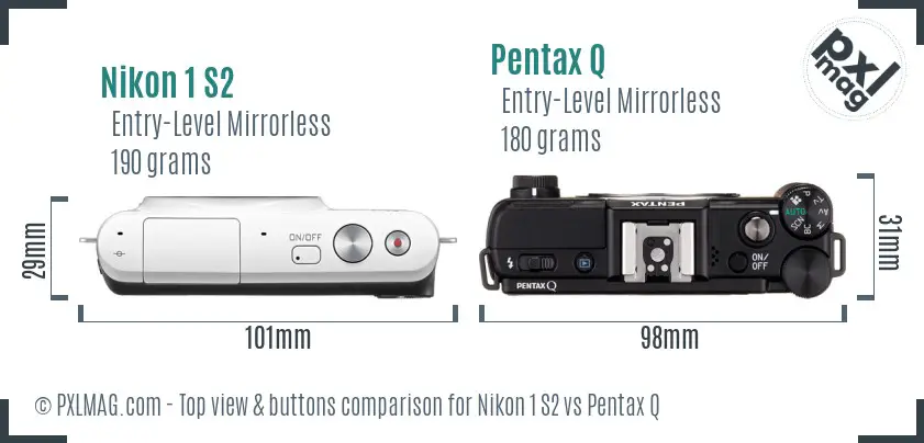 Nikon 1 S2 vs Pentax Q top view buttons comparison