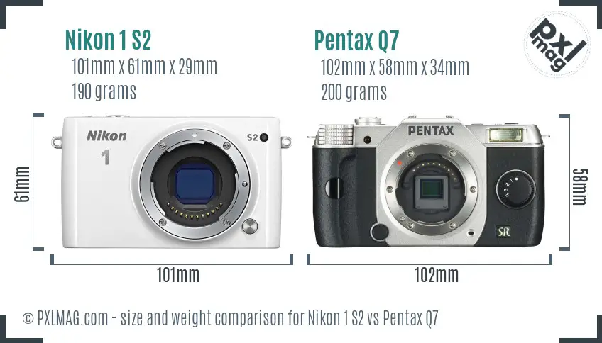 Nikon 1 S2 vs Pentax Q7 size comparison