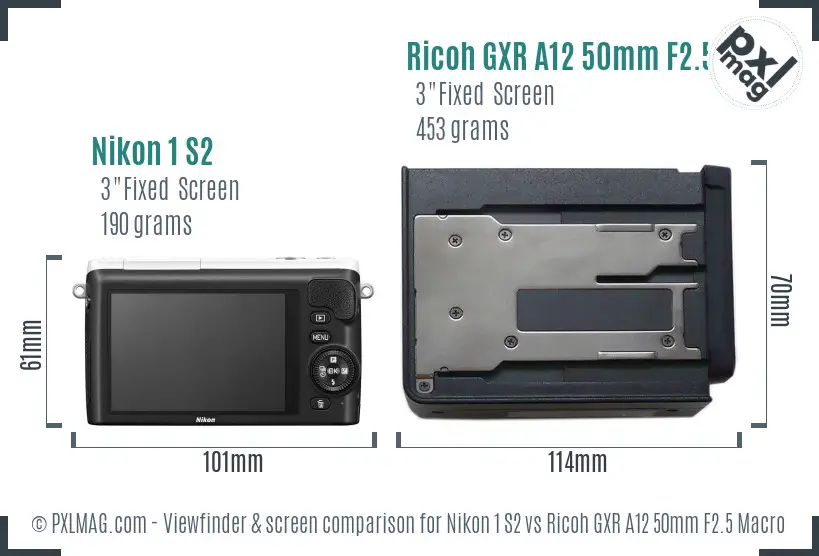 Nikon 1 S2 vs Ricoh GXR A12 50mm F2.5 Macro Screen and Viewfinder comparison