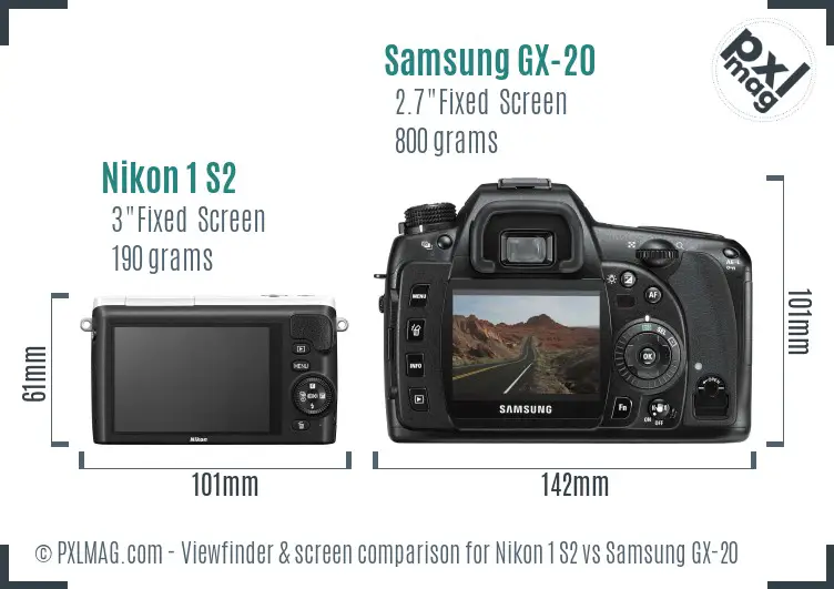 Nikon 1 S2 vs Samsung GX-20 Screen and Viewfinder comparison