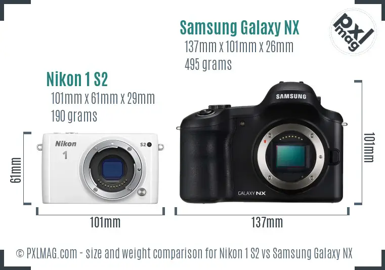 Nikon 1 S2 vs Samsung Galaxy NX size comparison
