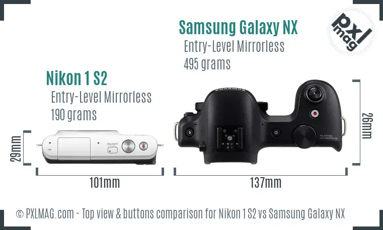 Nikon 1 S2 vs Samsung Galaxy NX top view buttons comparison