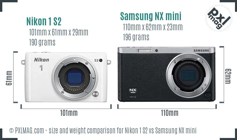 Nikon 1 S2 vs Samsung NX mini size comparison