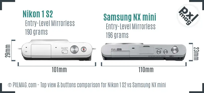 Nikon 1 S2 vs Samsung NX mini top view buttons comparison