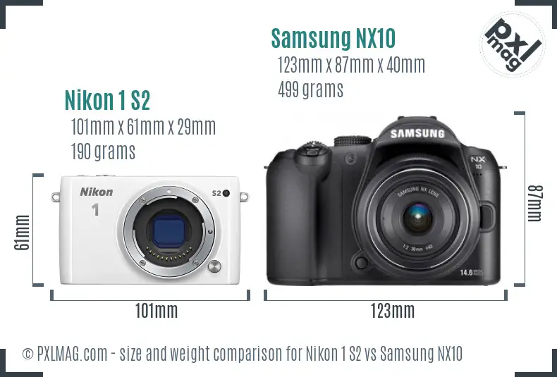 Nikon 1 S2 vs Samsung NX10 size comparison