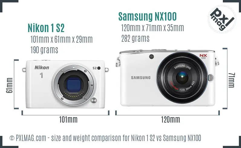 Nikon 1 S2 vs Samsung NX100 size comparison
