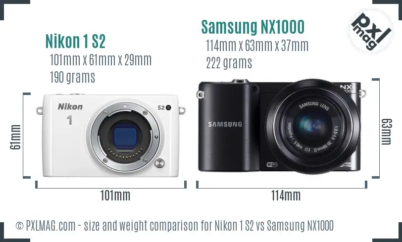 Nikon 1 S2 vs Samsung NX1000 size comparison