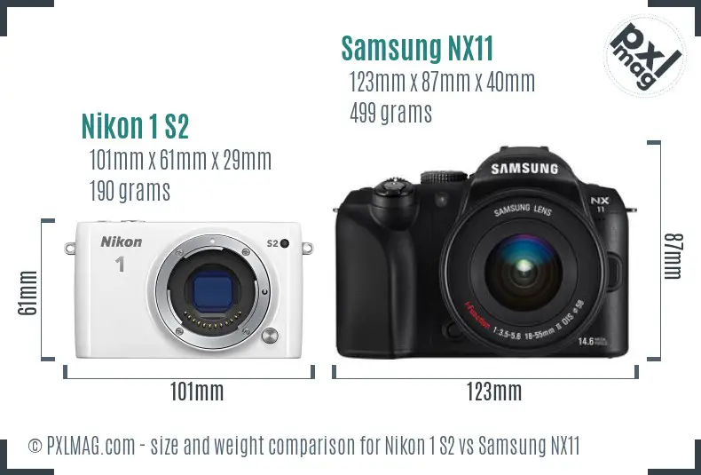 Nikon 1 S2 vs Samsung NX11 size comparison