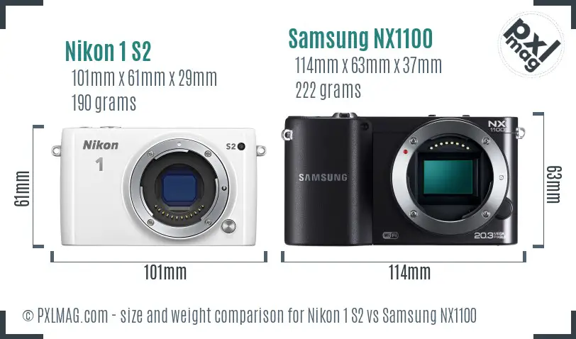 Nikon 1 S2 vs Samsung NX1100 size comparison