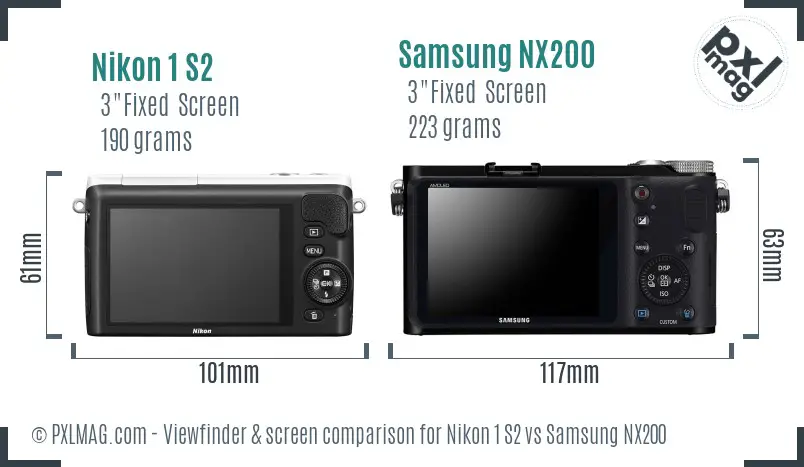 Nikon 1 S2 vs Samsung NX200 Screen and Viewfinder comparison