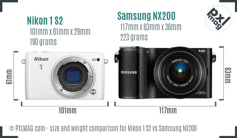 Nikon 1 S2 vs Samsung NX200 size comparison