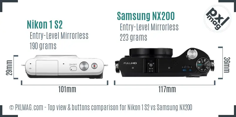 Nikon 1 S2 vs Samsung NX200 top view buttons comparison