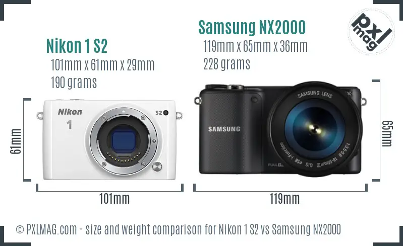Nikon 1 S2 vs Samsung NX2000 size comparison